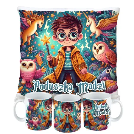 Magiczny zestaw prezentowy Poduszka i Kubek dla czarodzieja do szkoły magii